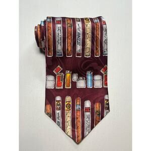 Novel-Ties by Roffe 100% Silk Cigars & Lighters Mens Tie Burgundy